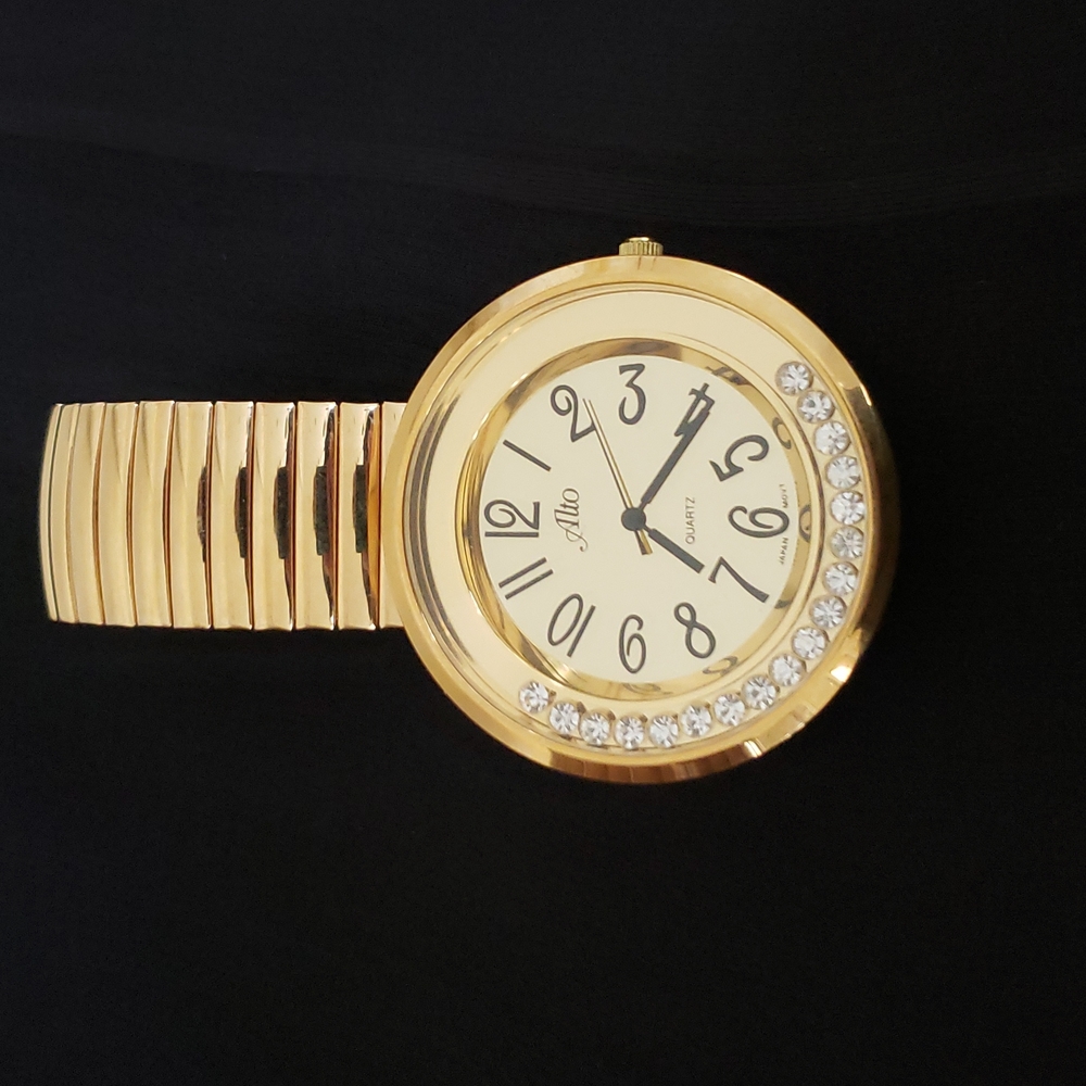 VTG Alto wrist watch/ stretch band, movable Swarovski Crystals, gold tone